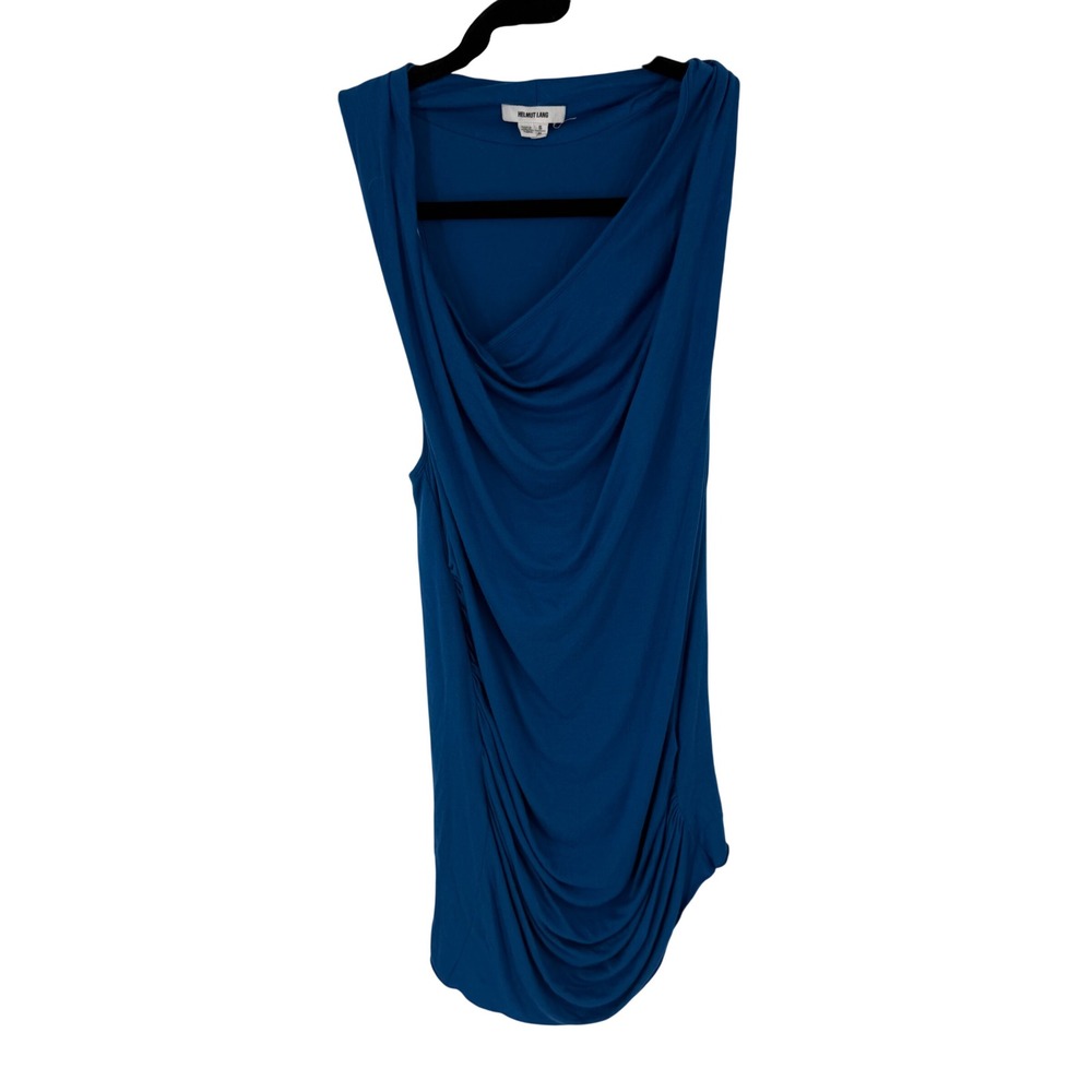 Helmut Lang Draped Cowl Neck Top Womens Small Blue Ruched Asymmetrical